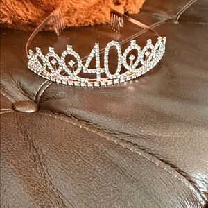 Rhinestone "40" Tiara Headband - Silver Sparkle